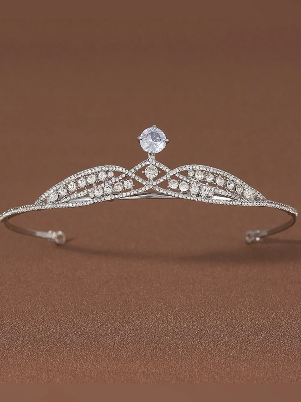 Silver Rhinestone Bridal Tiara with Round Center Stone